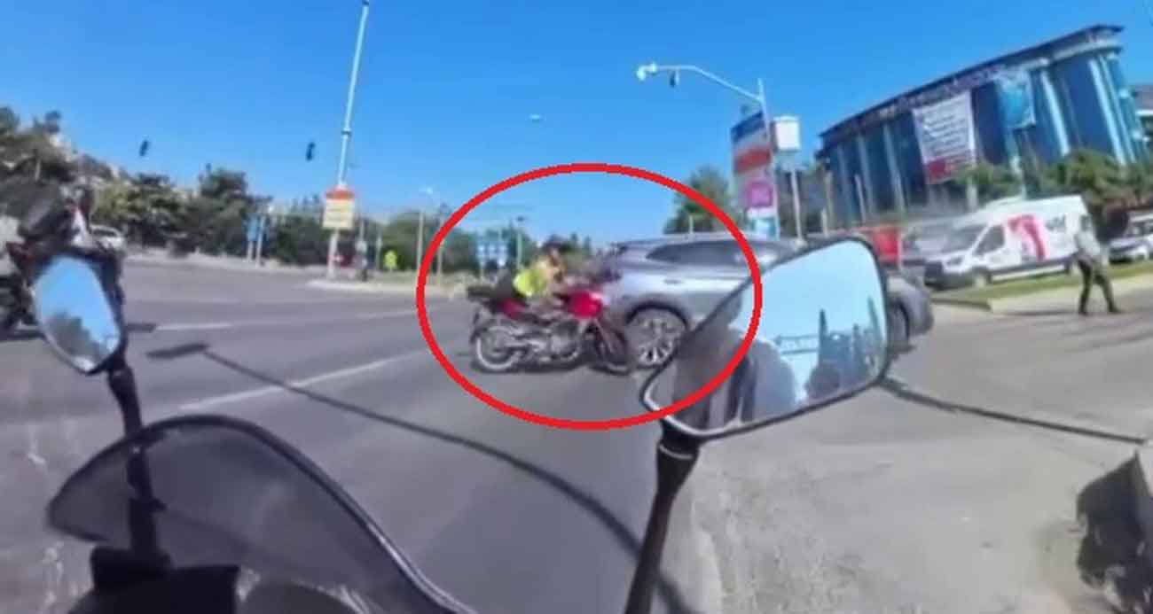 Motosiklet ile SUV aracın çarpışması kask kamerasında