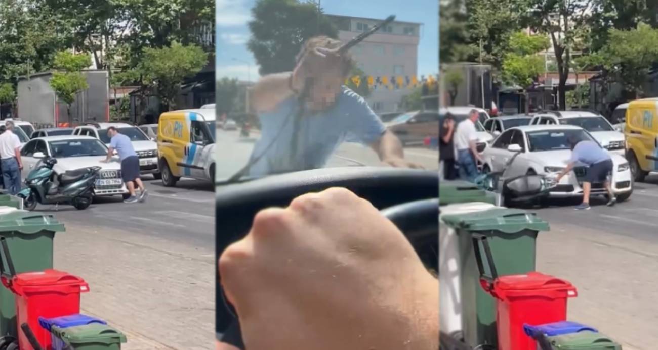 Yol verme tartışmasında aracın önünü kesti, sileceği kırıp cama yumruk attı