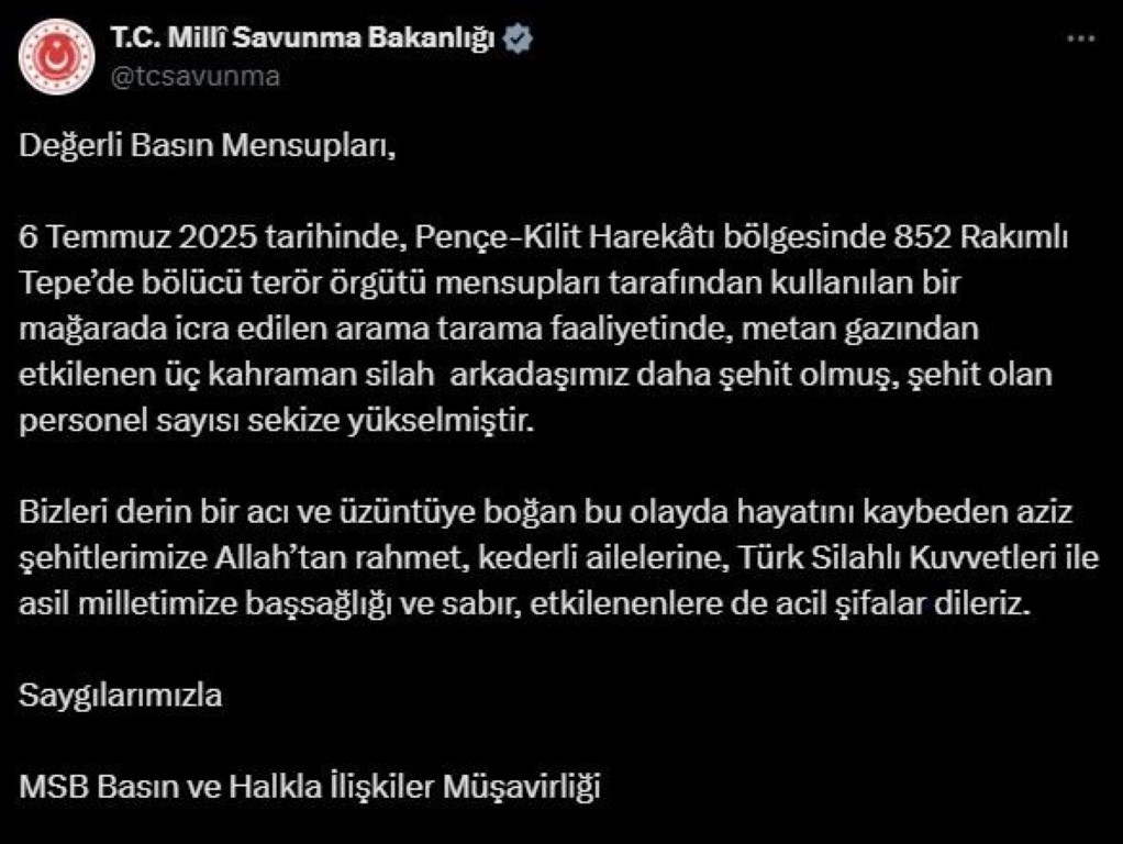 Metan gazından zehirlenen 3 asker daha şehit oldu: Şehit sayısı 8'e yükseldi