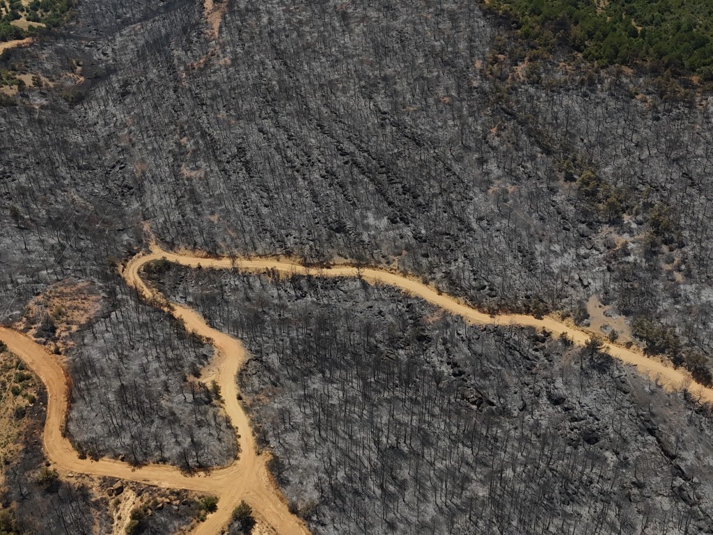Uşak’ta yanan ormanlık alan havadan görüntülendi