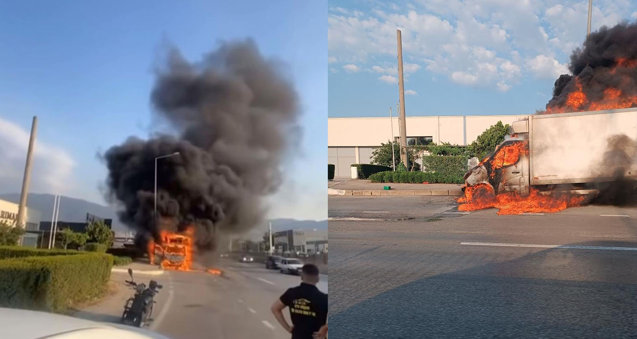 Seyir halindeki kamyonet bir anda alev topuna döndü