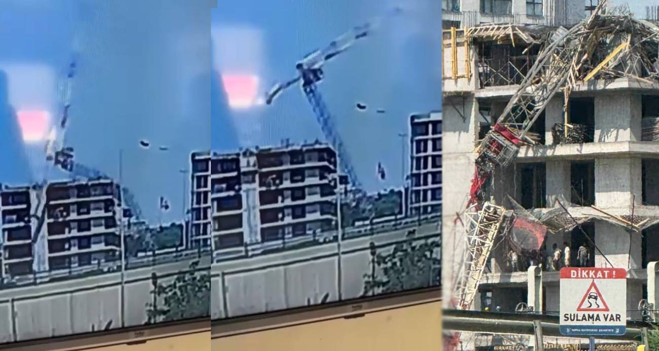 Bursa'da İnşaat alanındaki vincin devrilme anı kamerada