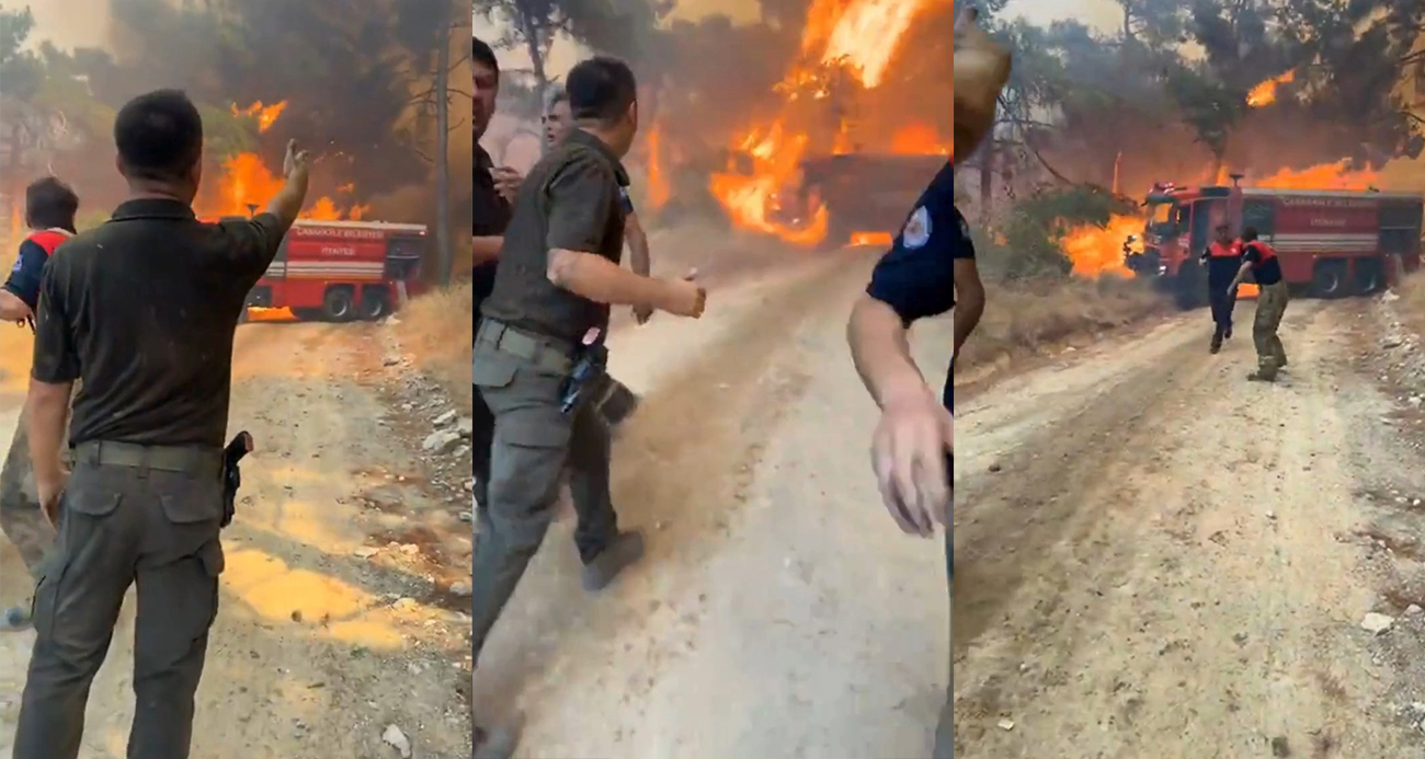 Çanakkale’deki orman yangınında bir itfaiye aracı yandı