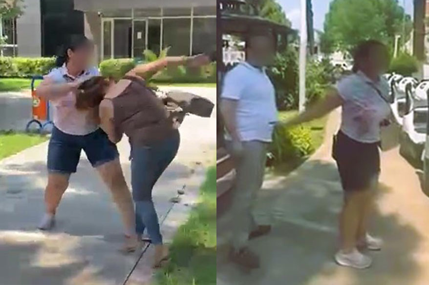 Kocasıyla birlikte parkta bastığı kadını saçından sürükledi