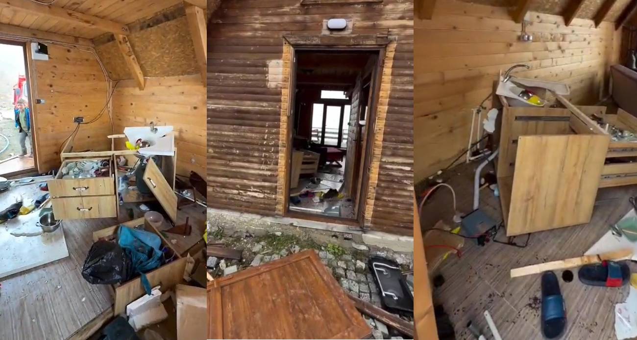 Aç kalan ayılar yayla evlerinden sonra turistlerin konakladığı bungalovlara dadandı