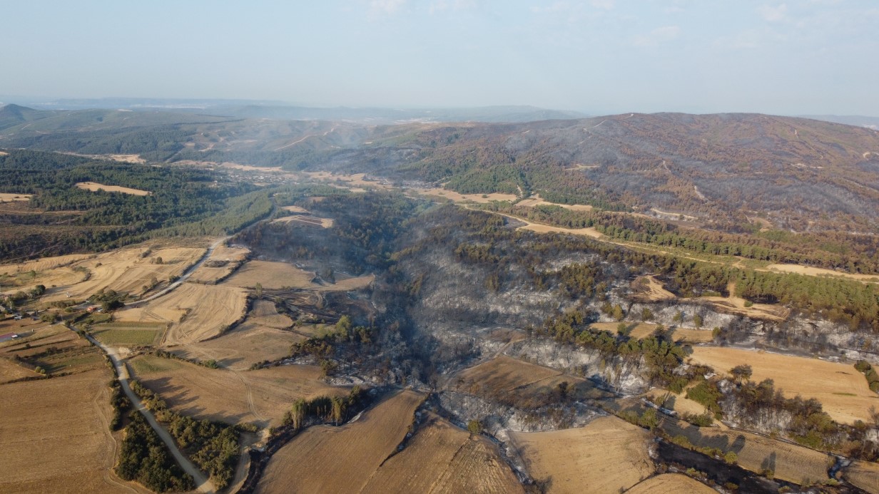 Gelibolu’da çıkan orman yangınının verdiği tahribat dron ile görüntülendi