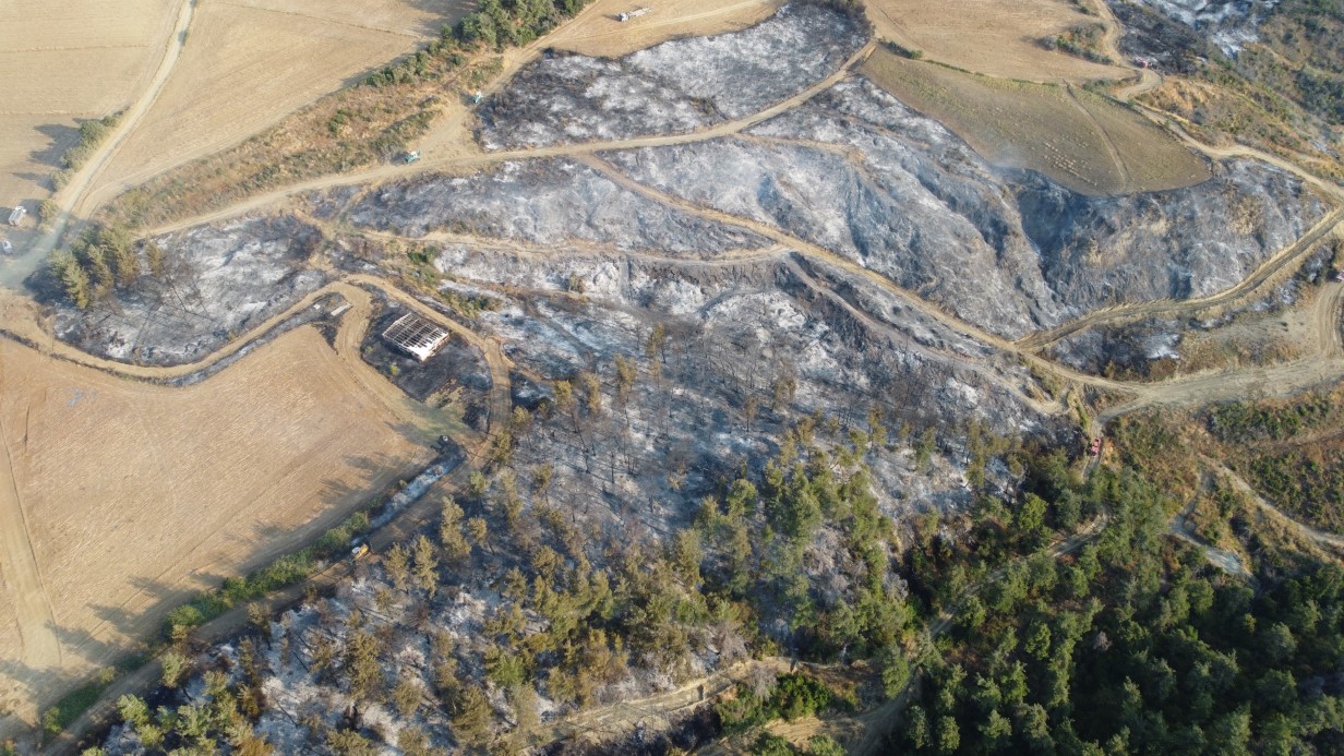Gelibolu’da çıkan orman yangınının verdiği tahribat dron ile görüntülendi