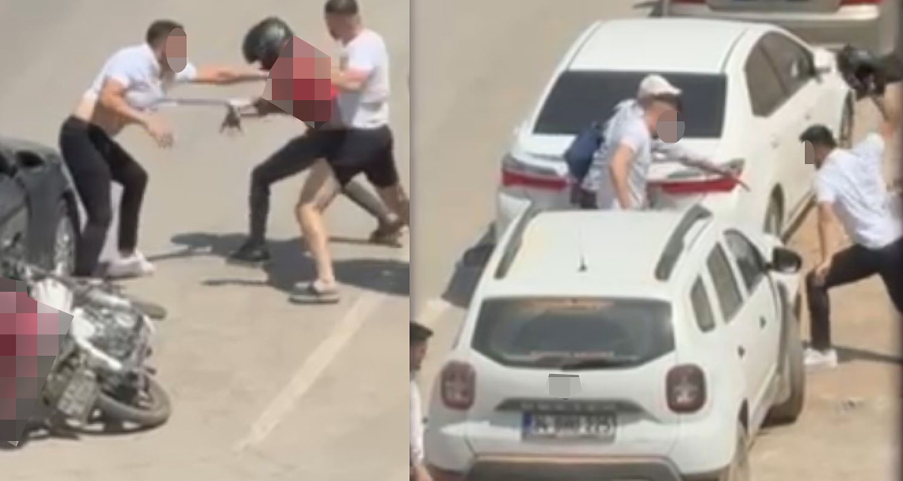 Otomobilden inen şahıslar, motokuryeyi tekme tokat dövdü