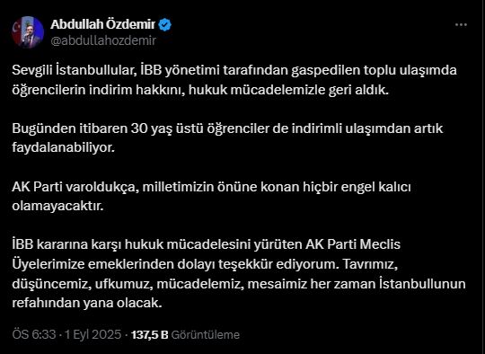 AK Parti İstanbul İl Başkanı Özdemir’den müjde: 