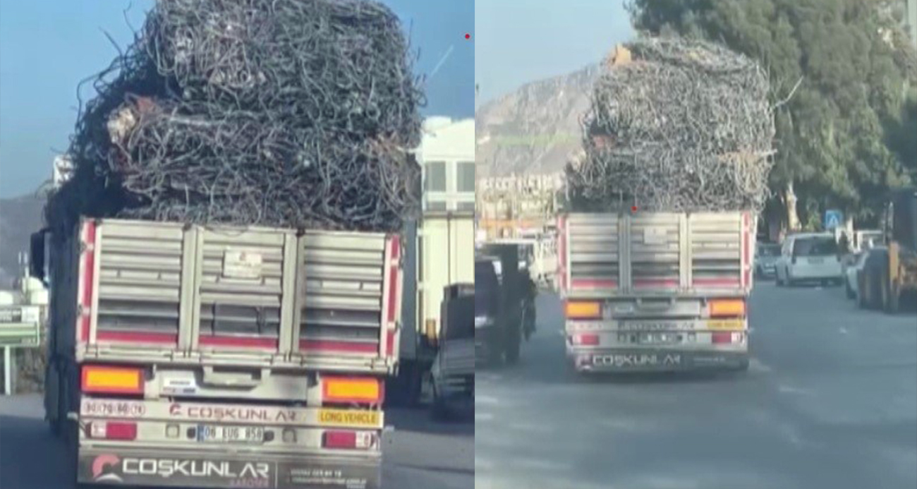 Hatay’da demir yüklü tır trafikte yürekleri ağza getirdi