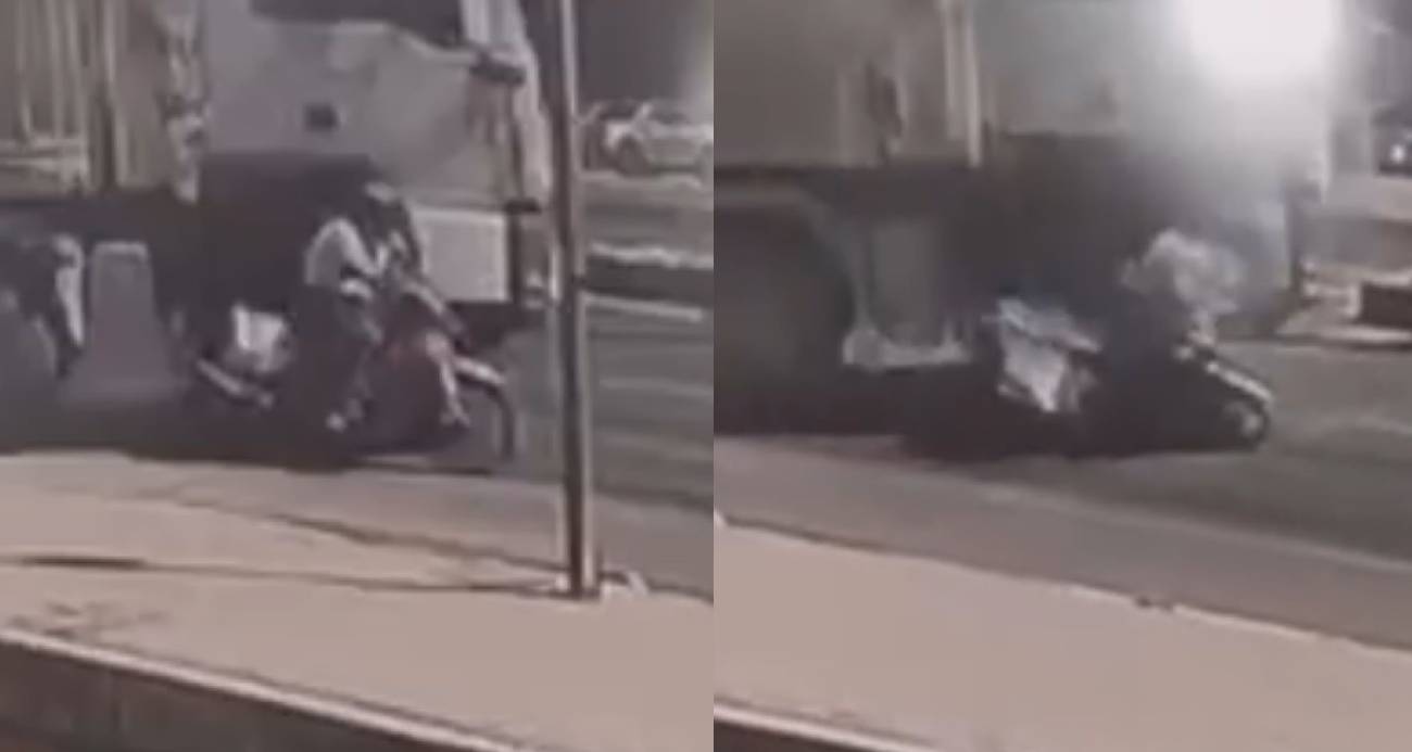 Kamyon motosikletliyi ezdi: Dehşet anı kamerada