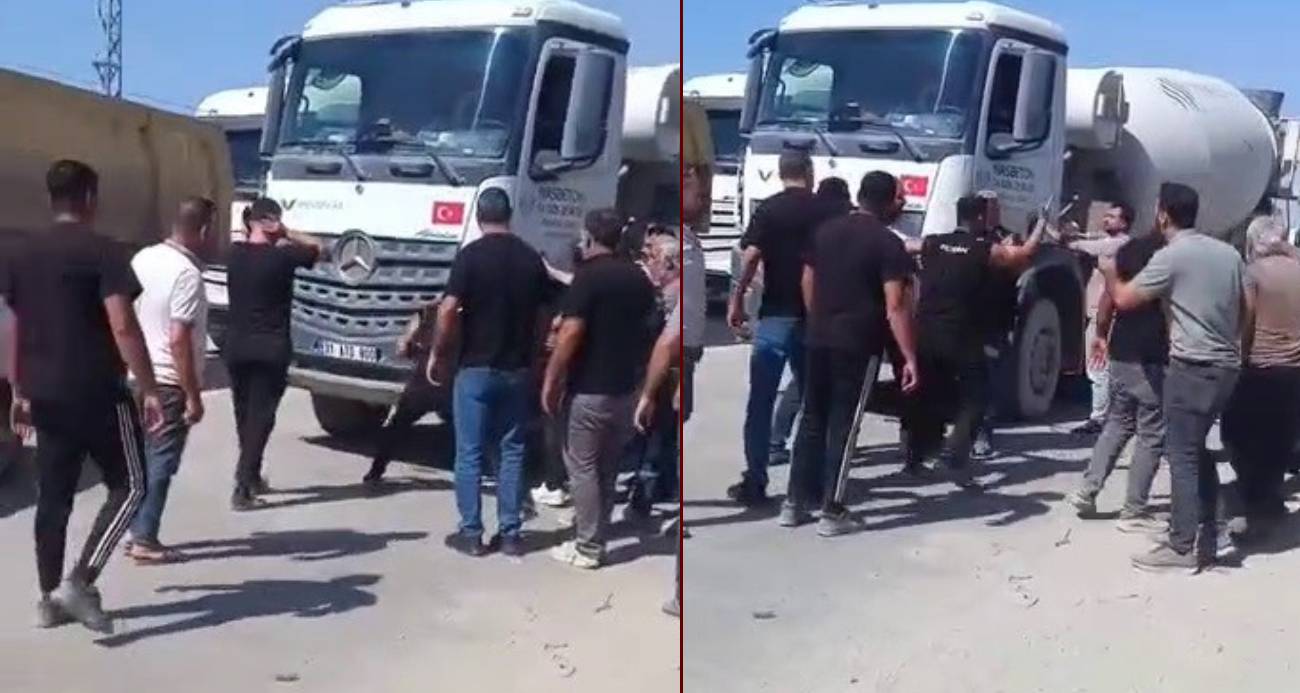 Yol verme tartışmasında sinirlenen vatandaş, kendini ringde hissedercesine kamyonu yumrukladı