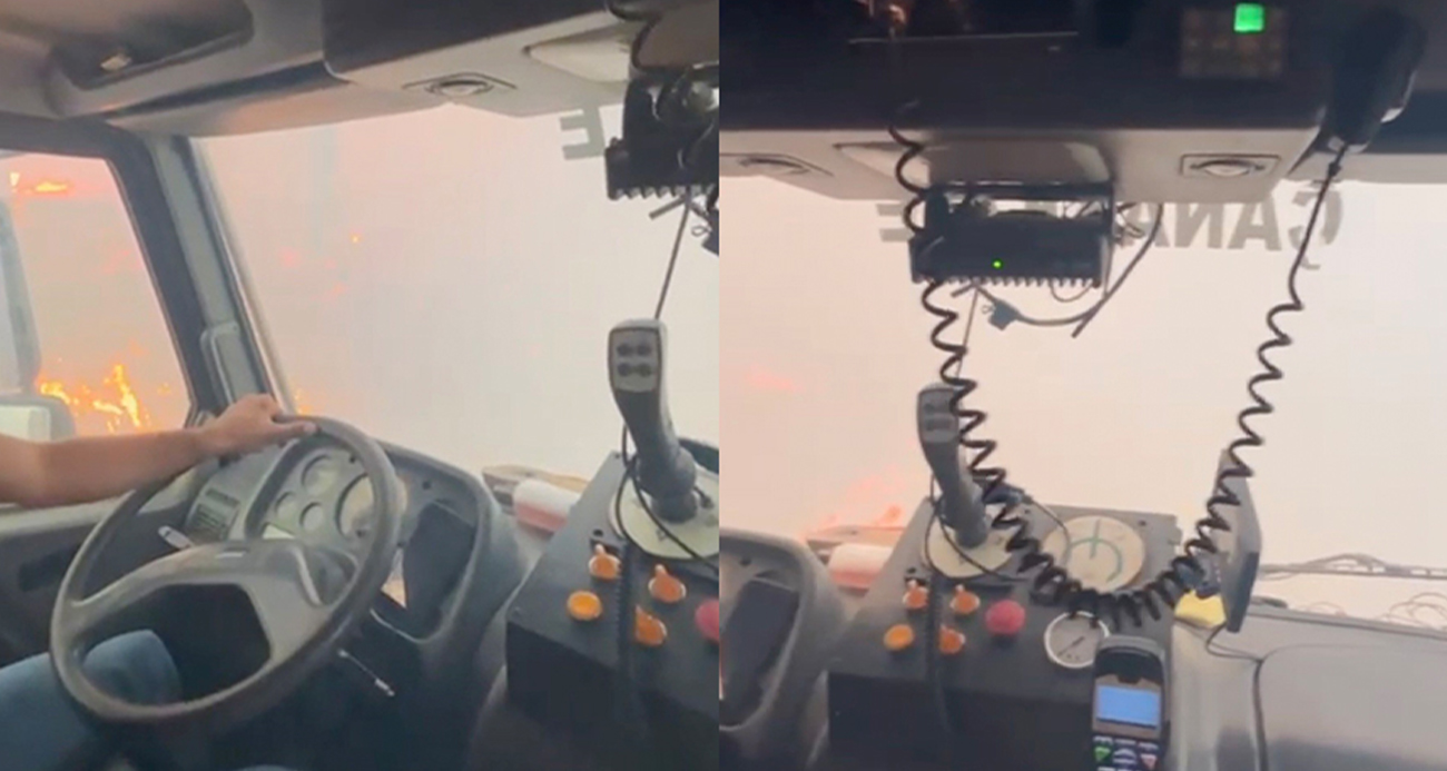 Orman yangınında mahsur kalan orman işçileri o anları görüntüledi