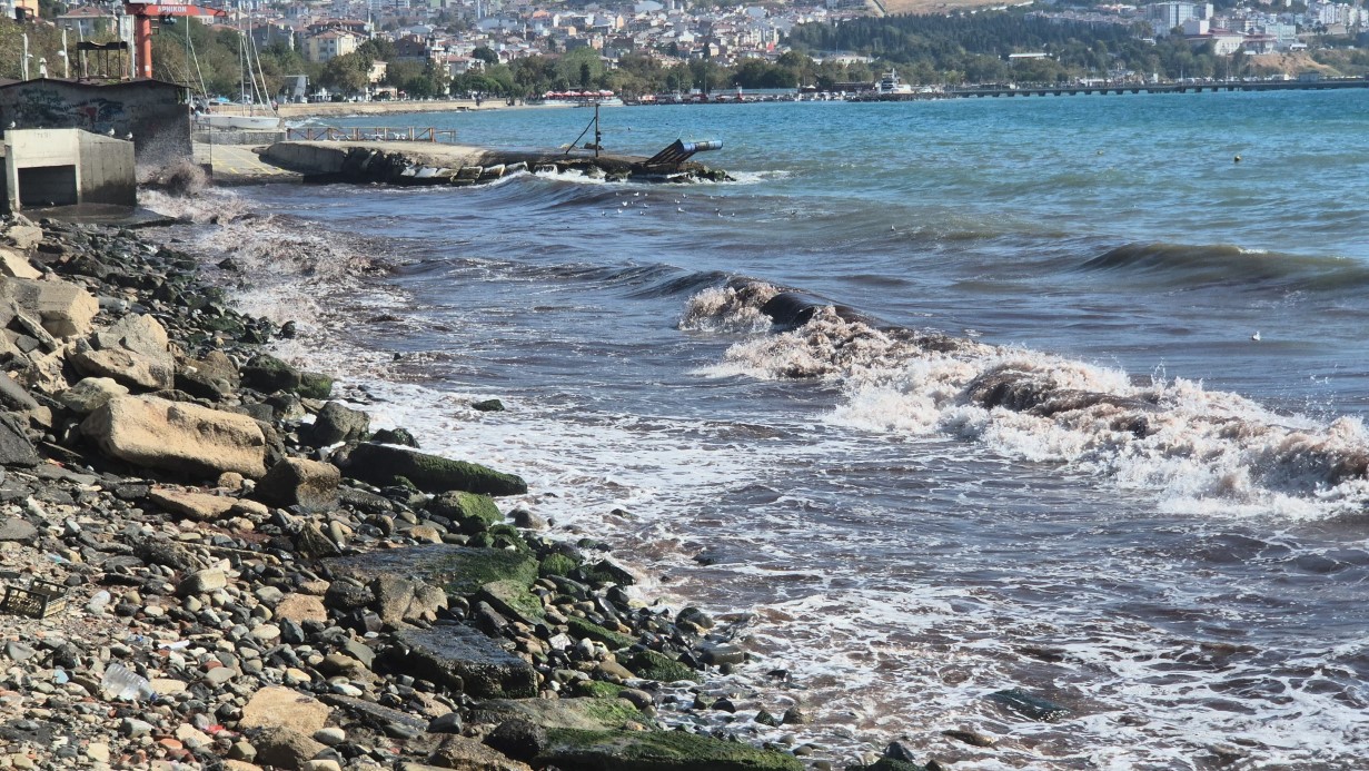 Tekirdağ’da poyraz fırtınası kıyılarda kızıl yosunlara neden oldu