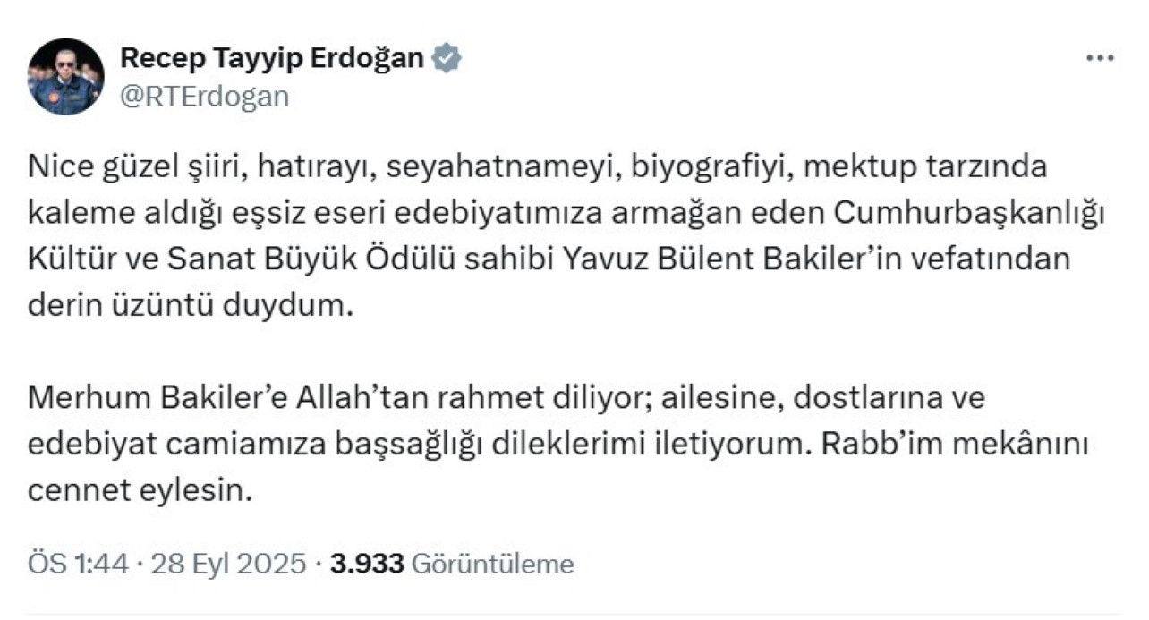 Türk edebiyatının usta ismi Yavuz Bülent Bakiler vefat etti