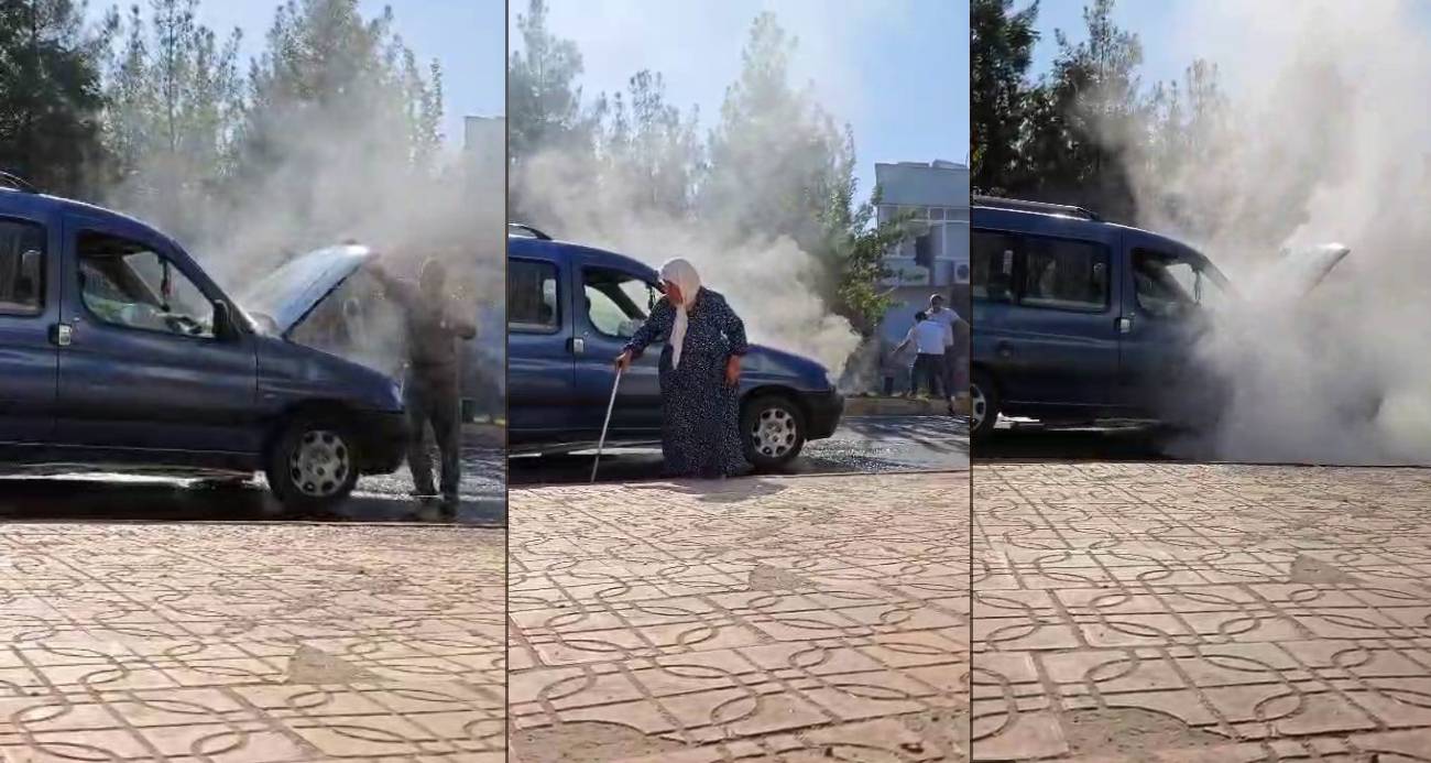 Diyarbakır’da faciadan dönüldü: Seyir halindeki araba, yaşlı kadın içindeyken alev aldı