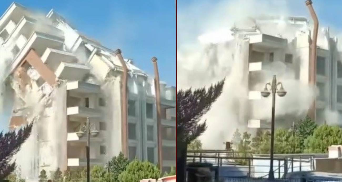 İş makinesinin darbesiyle 9 katlı bina yerle bir oldu