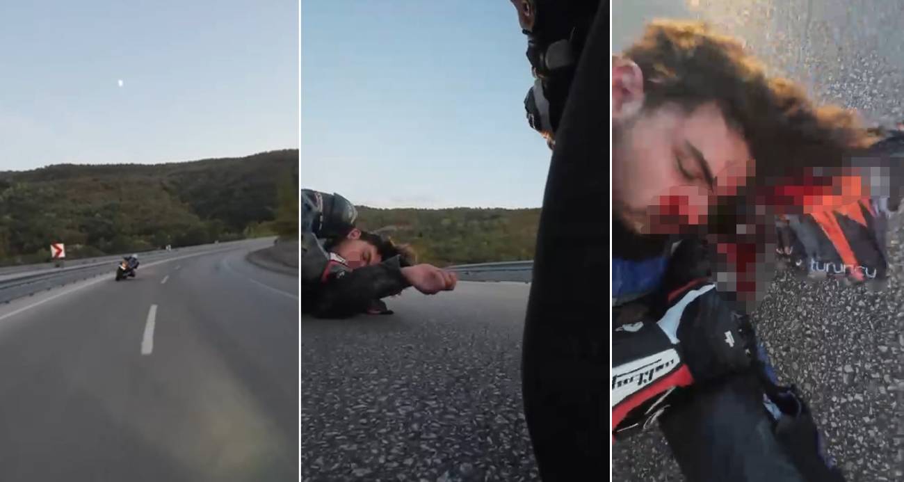 Çanakkale’de seyir halindeki motosikletlinin kaza anı kameraya yansıdı