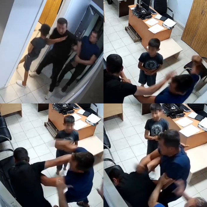 Boşanma aşamasında kocaya, polis merkezinde kayınço dayağı kamerada