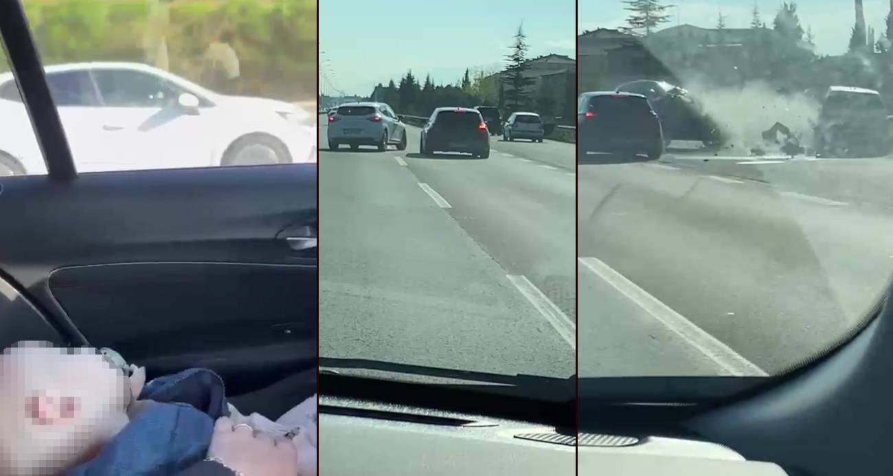 TEM Otoyolu’nda maganda dehşeti: Bebekli otomobili sıkıştırdı, 5 araç birbirine girdi