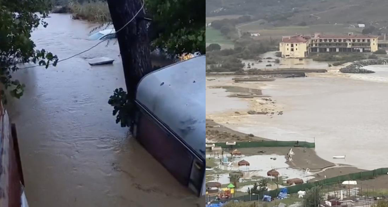 Gökçeada’da sel; bazı iş yerleri ve evler sular altında kaldı toprak kayması yolları kapattı