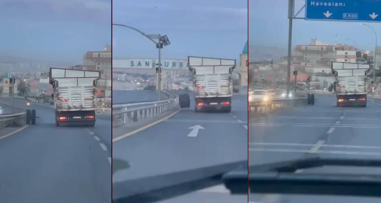 Şanlıurfa’da seyir halindeki kamyonun dingili koptu: Tekerlekler yolda ilerledi