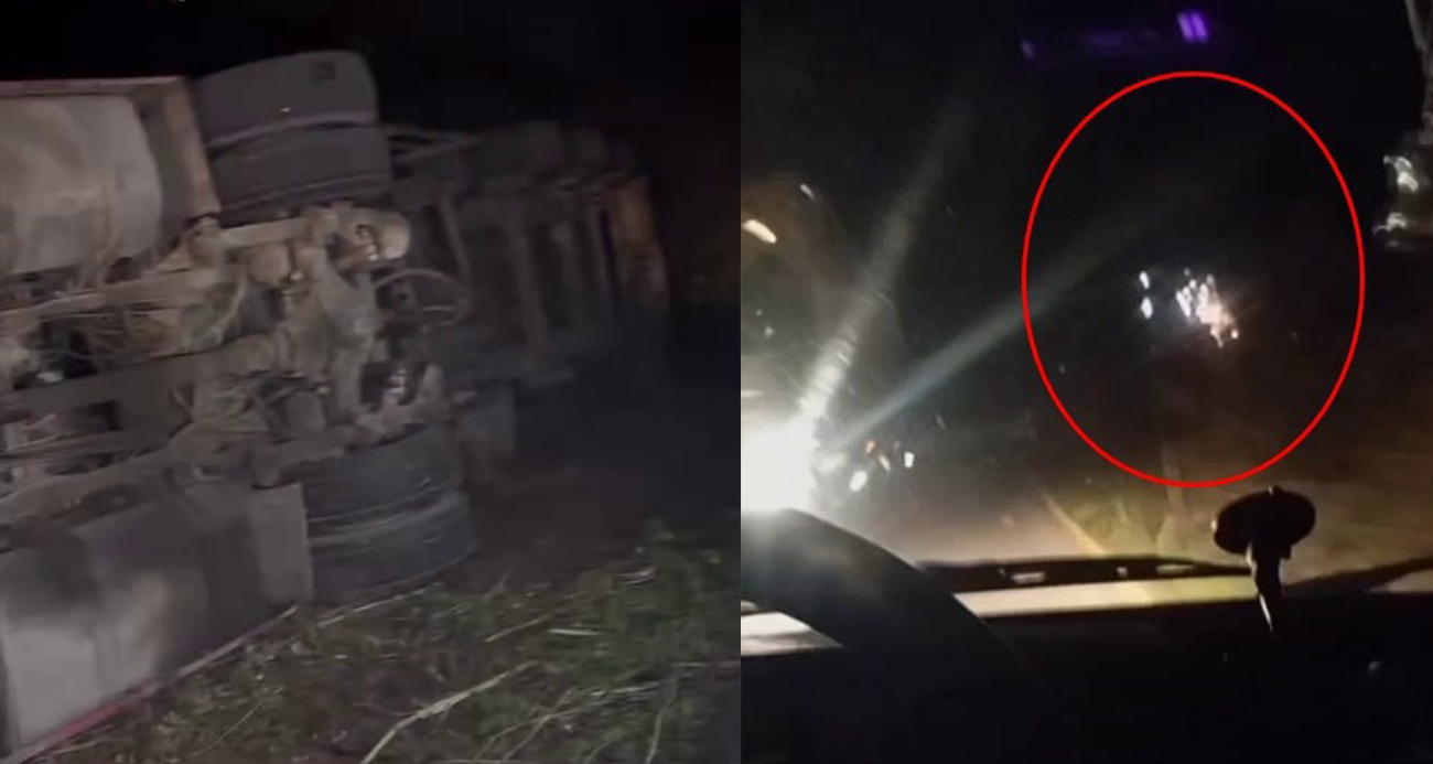 Kontrolden çıkan kamyon elektrik direğine çarparak devrildi, mahalle karanlığa büründü