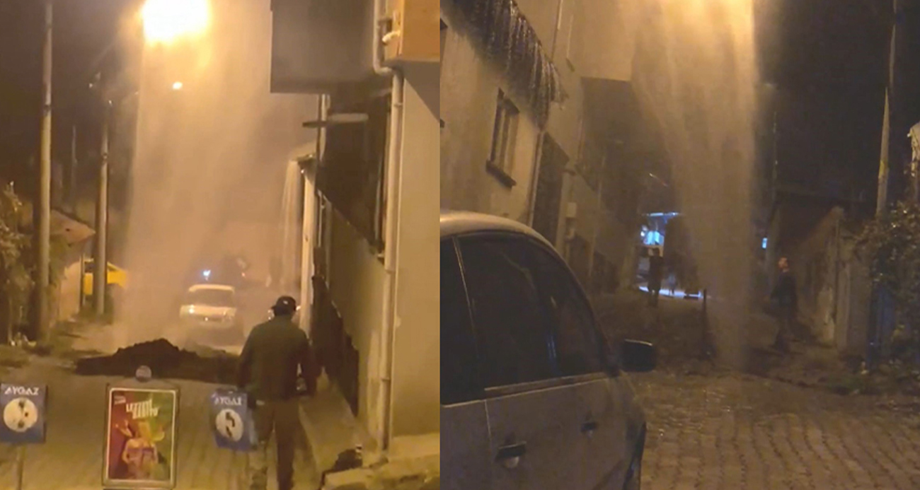 Edirne’de patlayan borudan fışkıran su metrelerce yükseğe çıktı