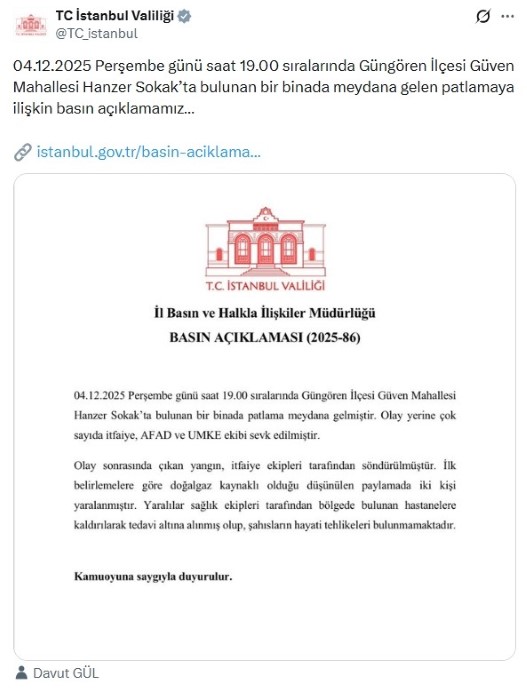 Güngören'de 6 katlı binada patlama