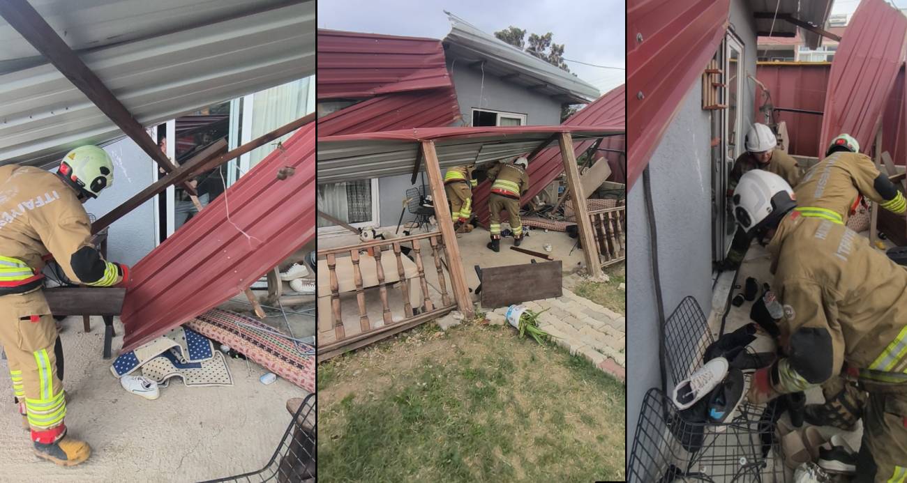 Fırtınanın çatısını uçurduğu evde mahsur kalan 3 kişiyi itfaiye kurtardı