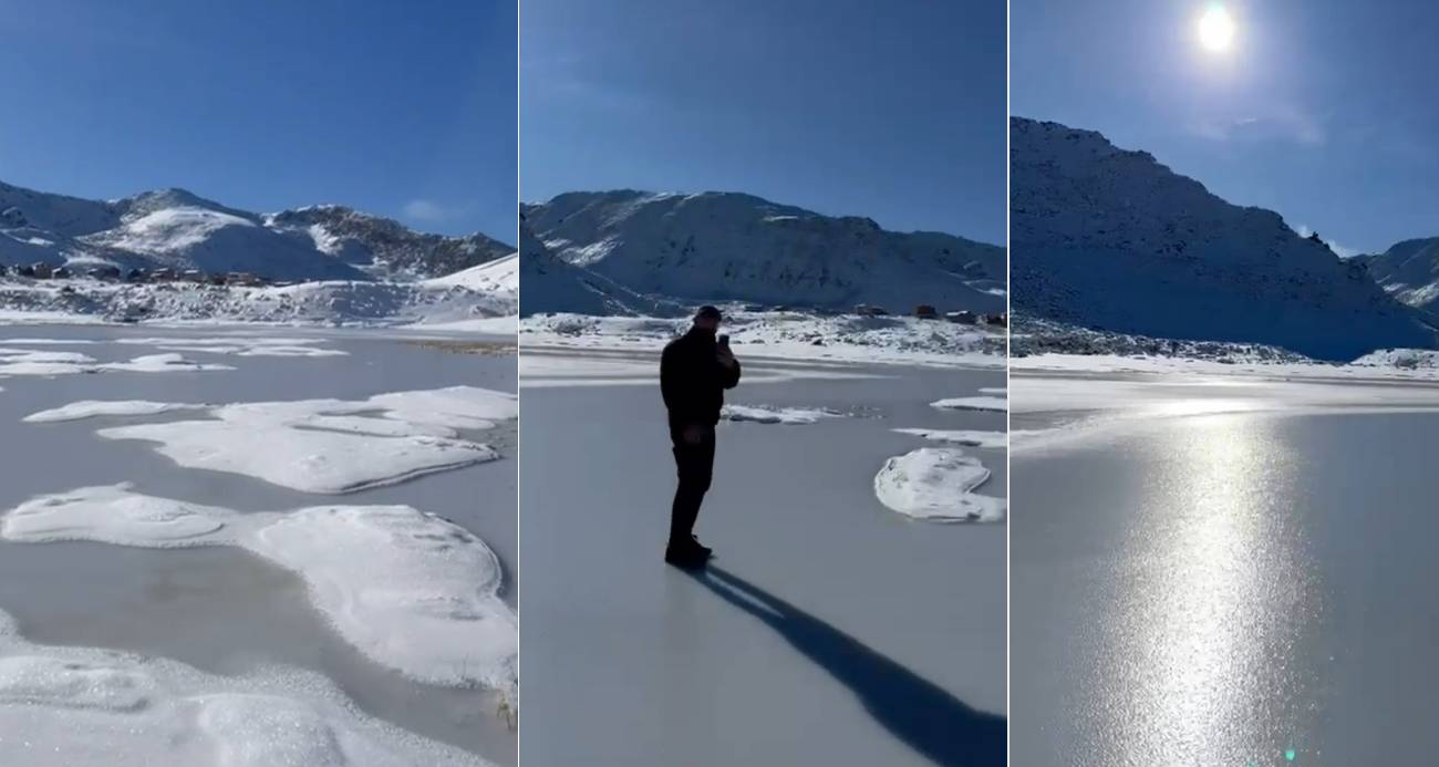 Rize’de ‘Adalı göl’ olarak bilinen Çamlıhemşin ilçesindeki Koçdüzü Yaylası’ndaki göl buz tuttu.