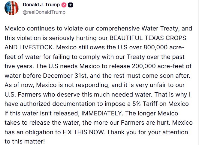 ABD Başkanı Trump’tan Meksika’ya su anlaşması uyarısı