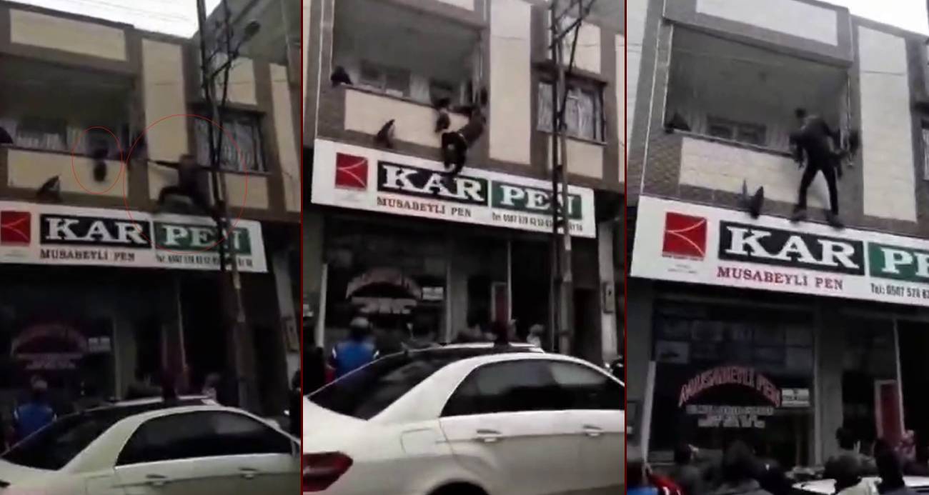 Gaziantep’te yürekleri ağza getiren an: Balkonda asılı kalan çocuğu kurtardı