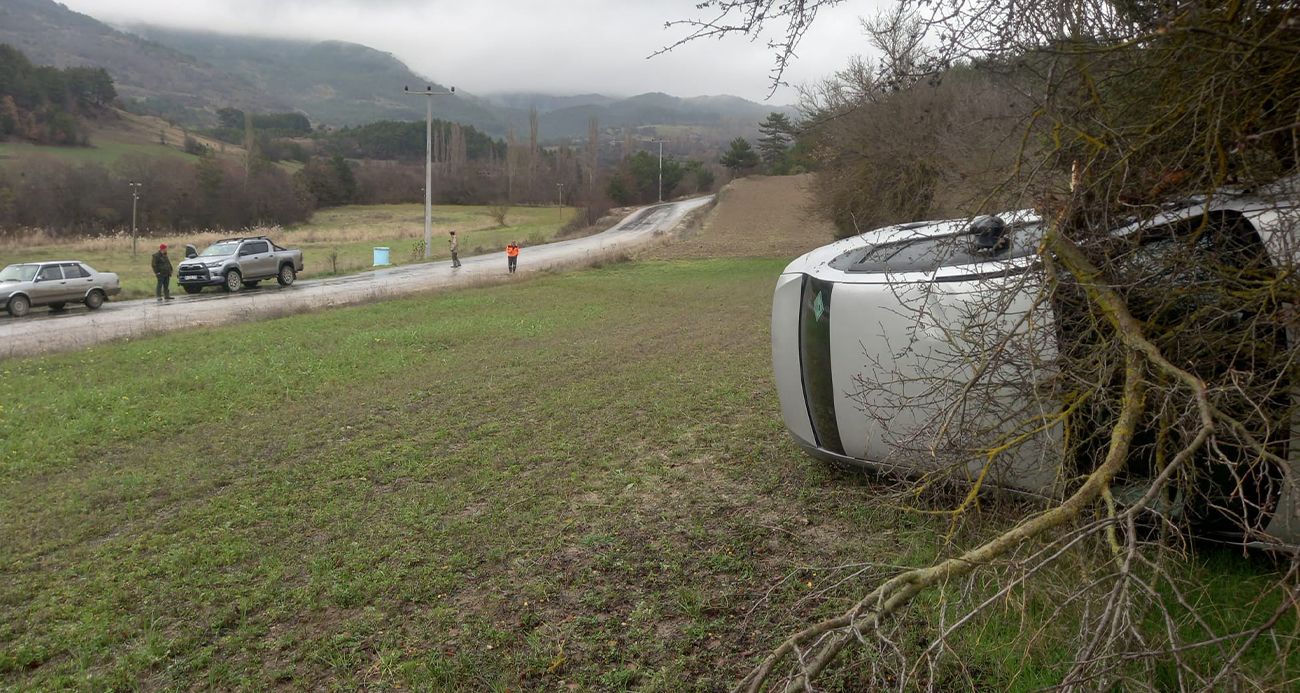 Bolu’da takla atan otomobil metrelerce sürüklendi