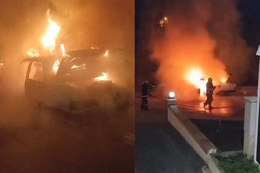 Park halindeki otomobil alev topuna döndü