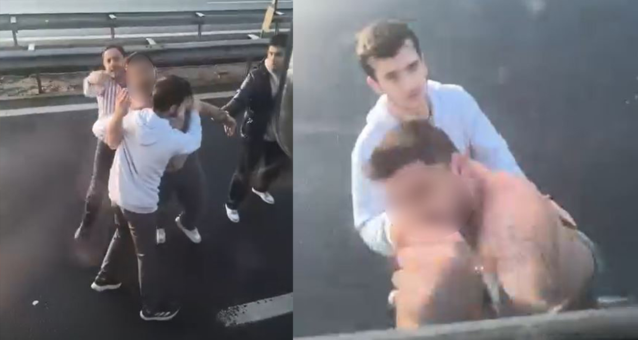 Emniyet şeridini ihlal etmek isteyen sürücü ortalığı birbirine kattı