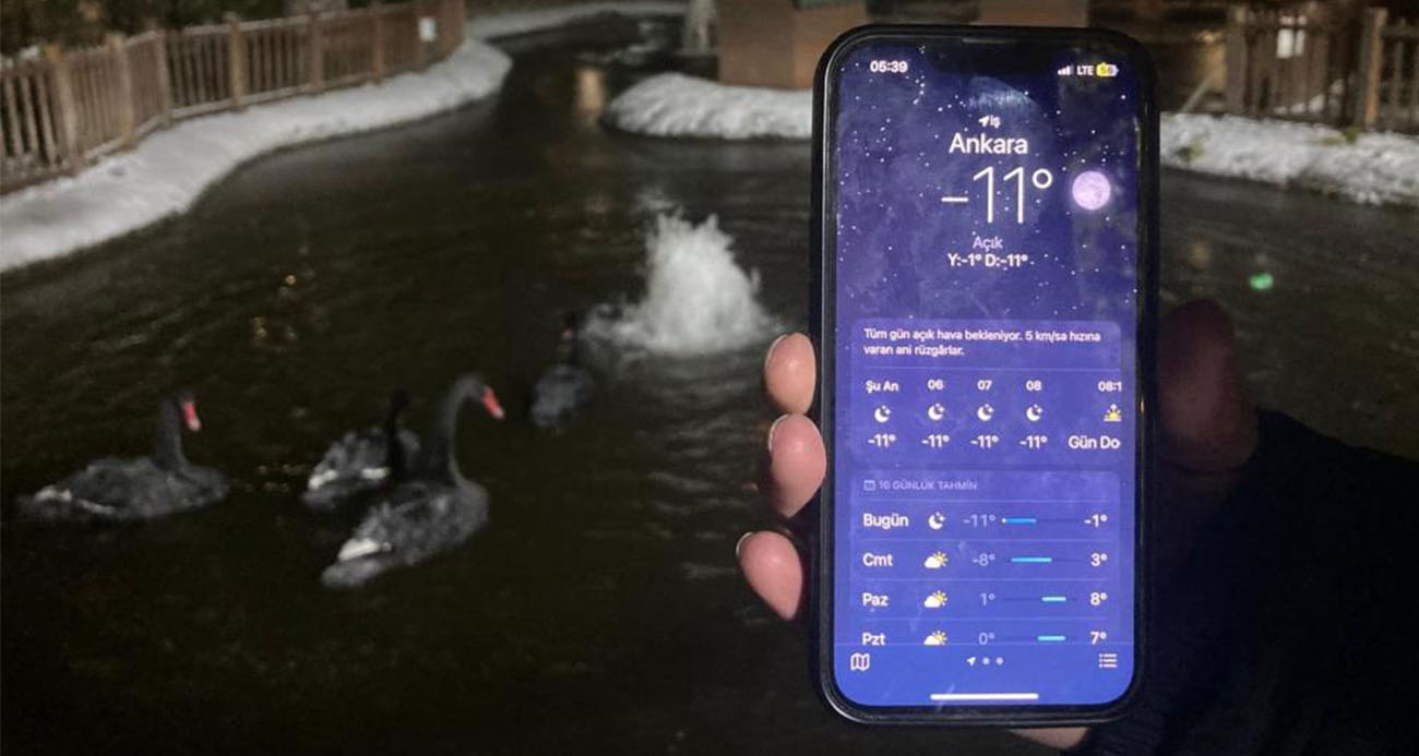 Ankara’da kar yağışının ardından hava sıcaklığı eksi 11 dereceye kadar düştü. Kentin simge noktalarından olan Kuğulu Park’ın havuzunda yer yer donmalar meydana geldi.