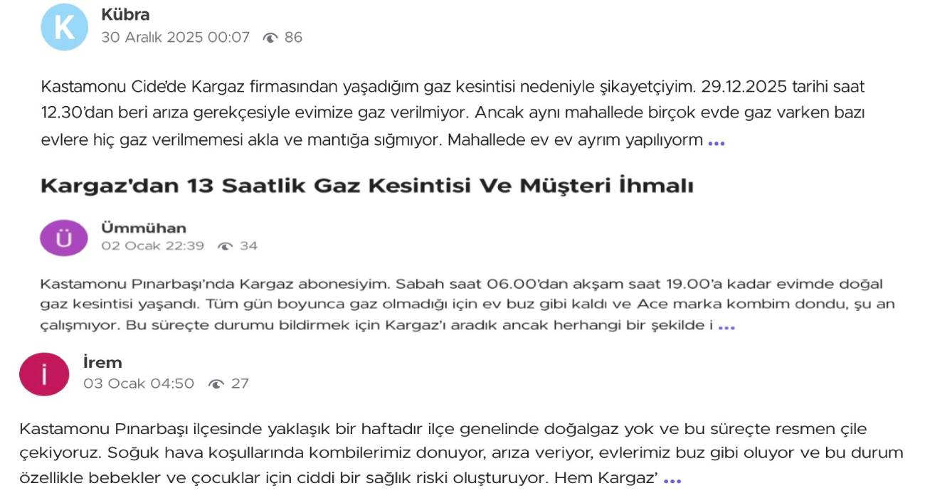 Kastamonu’da yaşanan uzun süreli doğalgaz kesintileri vatandaşı soğukta bıraktı