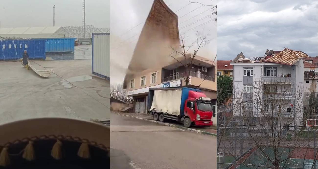 Kocaeli’yi fırtına vurdu: Evlerin çatıları uçtu, vatandaş tenteyle birlikte savruldu