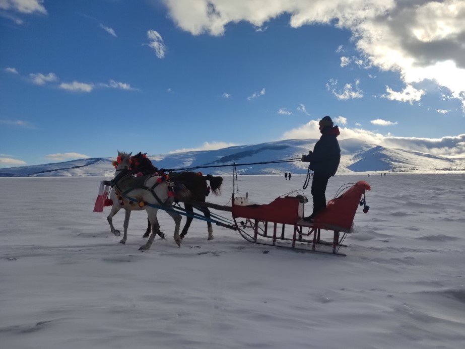 Çıldır Gölü’nde atlı kızak heyecanı başladı