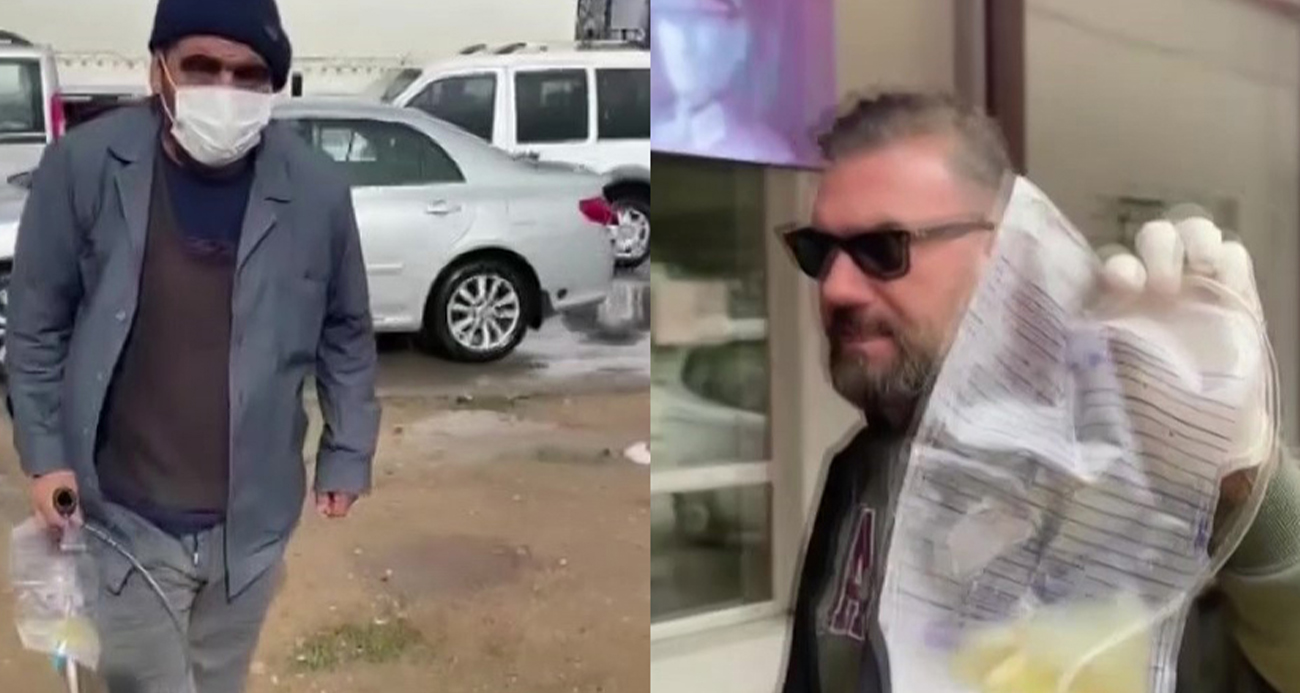 Sonda tüpüne meyve suyu koyup dilencilik yapan şahıs yakalandı