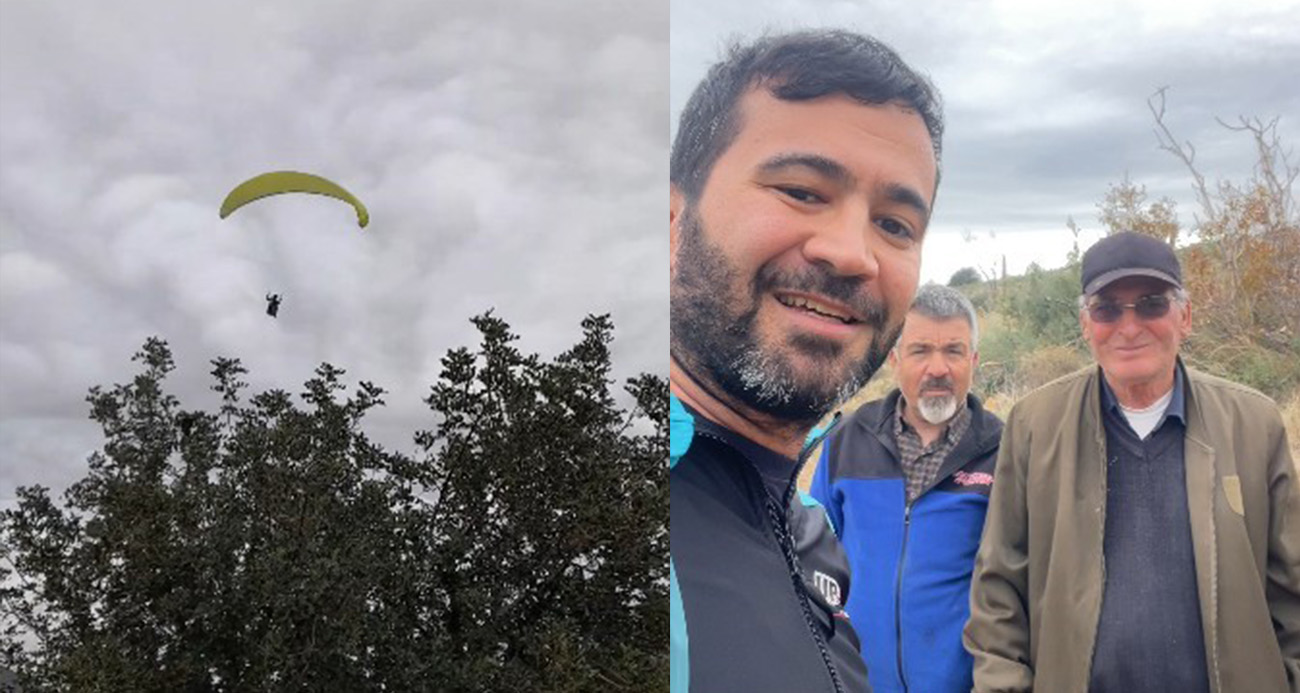 Gönülleri ısıtan davet: Yamaç paraşütçüsü işçilerin çay davetine kayıtsız kalmadı