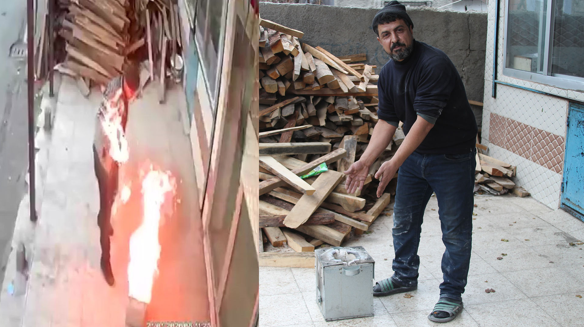 Benzinle ateş yakmak istedi, az daha kendi yanıyordu