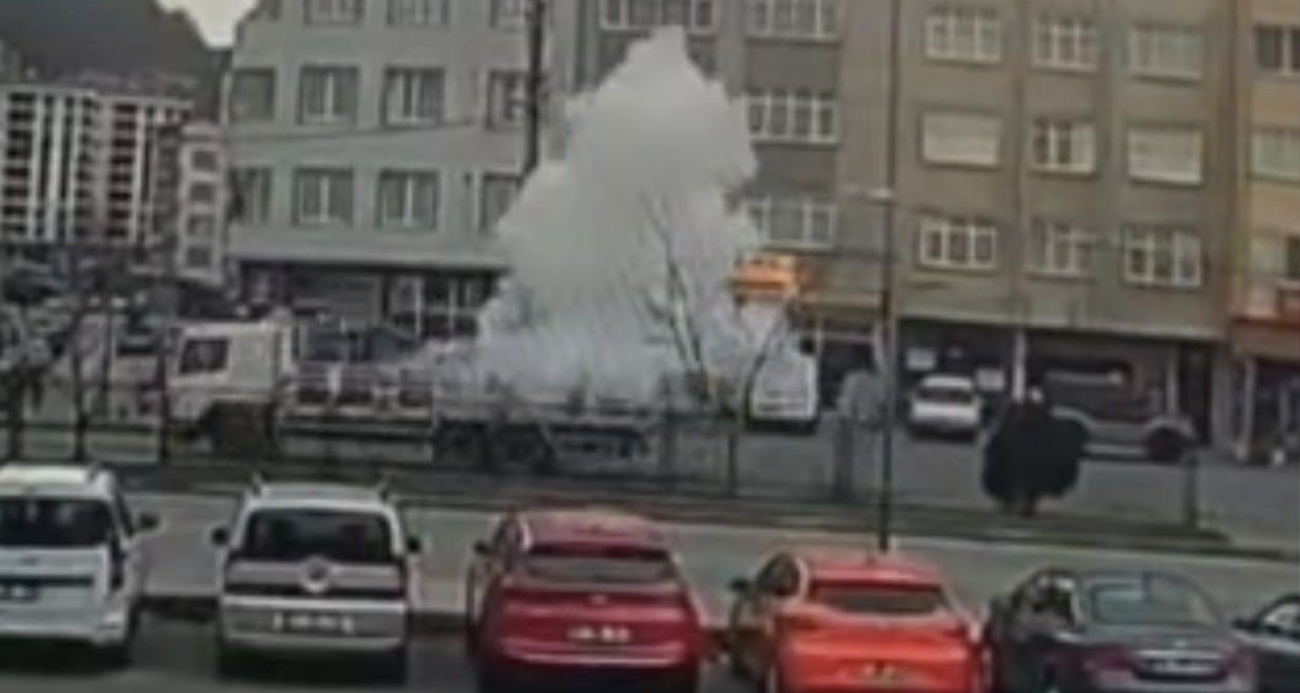 Trabzon’da seyir halindeki tüp kamyonunda korkutan patlama