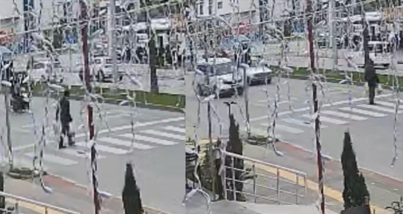 Yaya geçidinden geçerken otomobil çarptı: O anlar kamerada