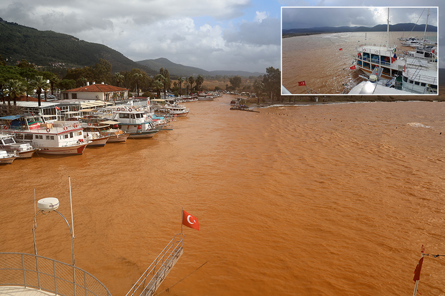 Muğla Akyaka’da denizin rengi kahverengiye döndü