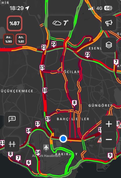 İstanbul’da trafik yoğunluğu yüzde 87’e ulaştı