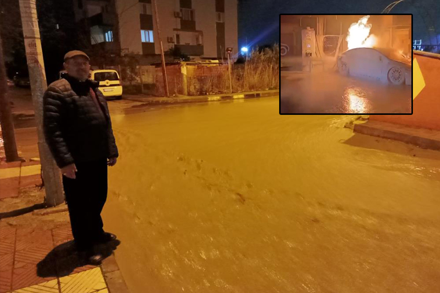 Manisa’da sağanak yağış etkili oldu: Otomobil dereye düştü, elektrikli otomobil alev aldı