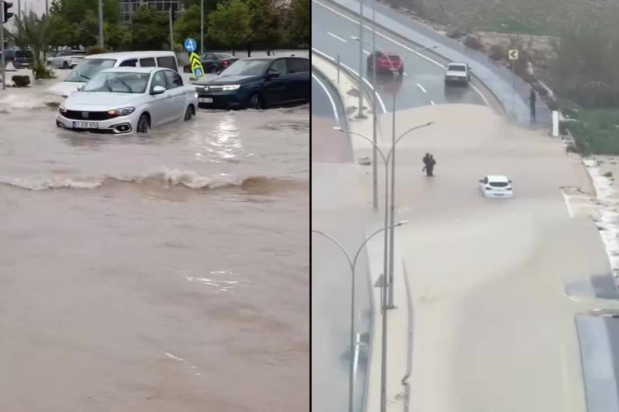 Adana’da sağanak: Göle dönen caddelerde araçlar mahsur kaldı