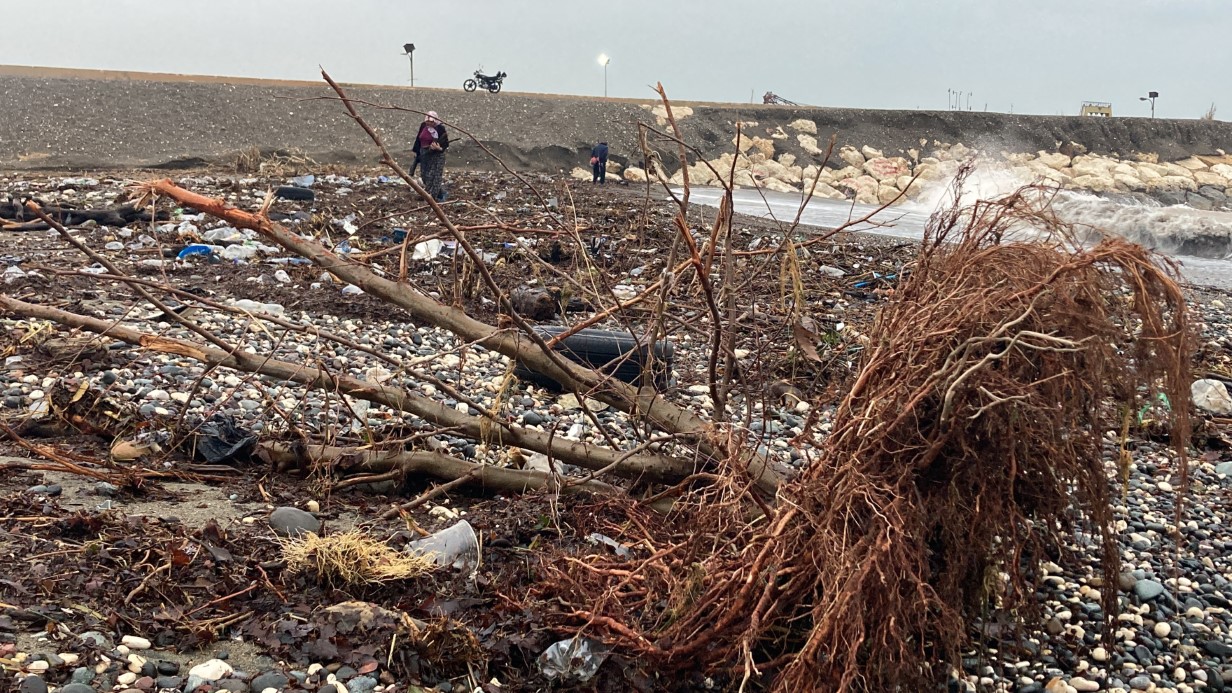 Sel sonrası deniz kahverengi oldu, sahiller odun doldu